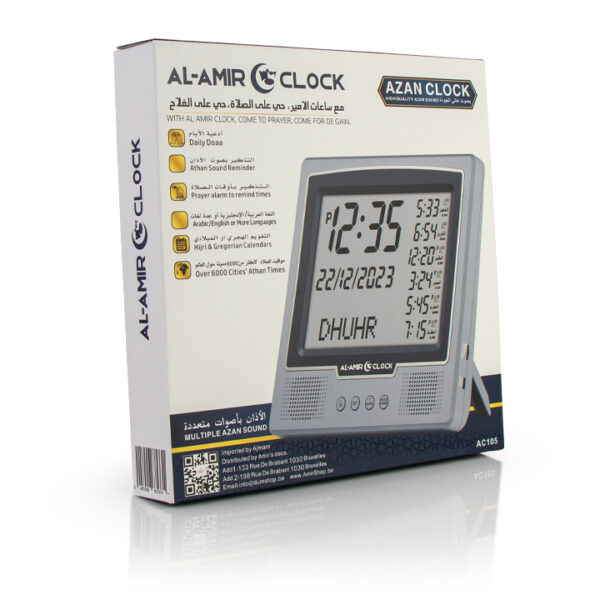 Horloge Azan AL AMIR AC105 grand écran avec adhan puissant et horaires de prière